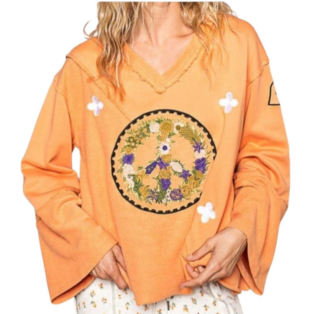POL Orange Peace Sign Embroidered Sweatshirt Medium. NEW - Picture 1 of 7